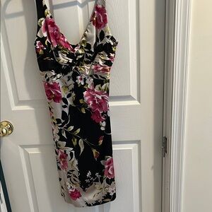 David Meister Pretty Floral Black and Pink Women's Cocktail Dress, Size 10